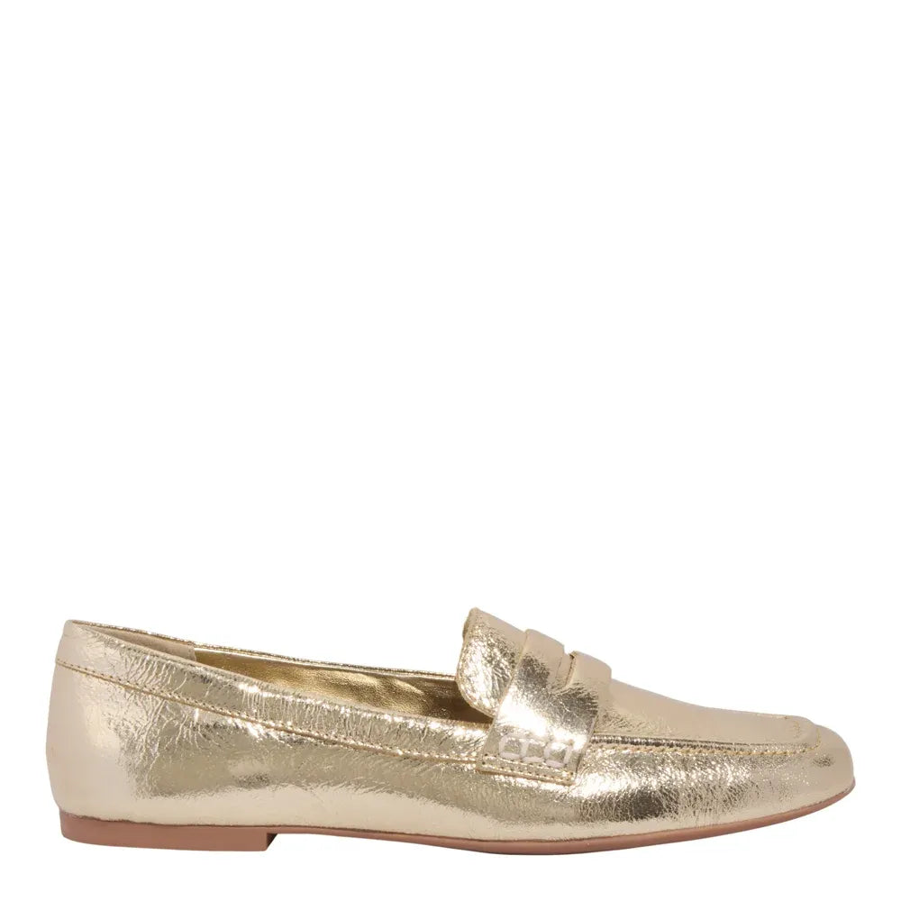 Mocassim Santa Lolla Dourado Couro Metalizado
