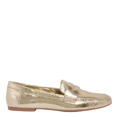 Mocassim Santa Lolla Dourado Couro Metalizado