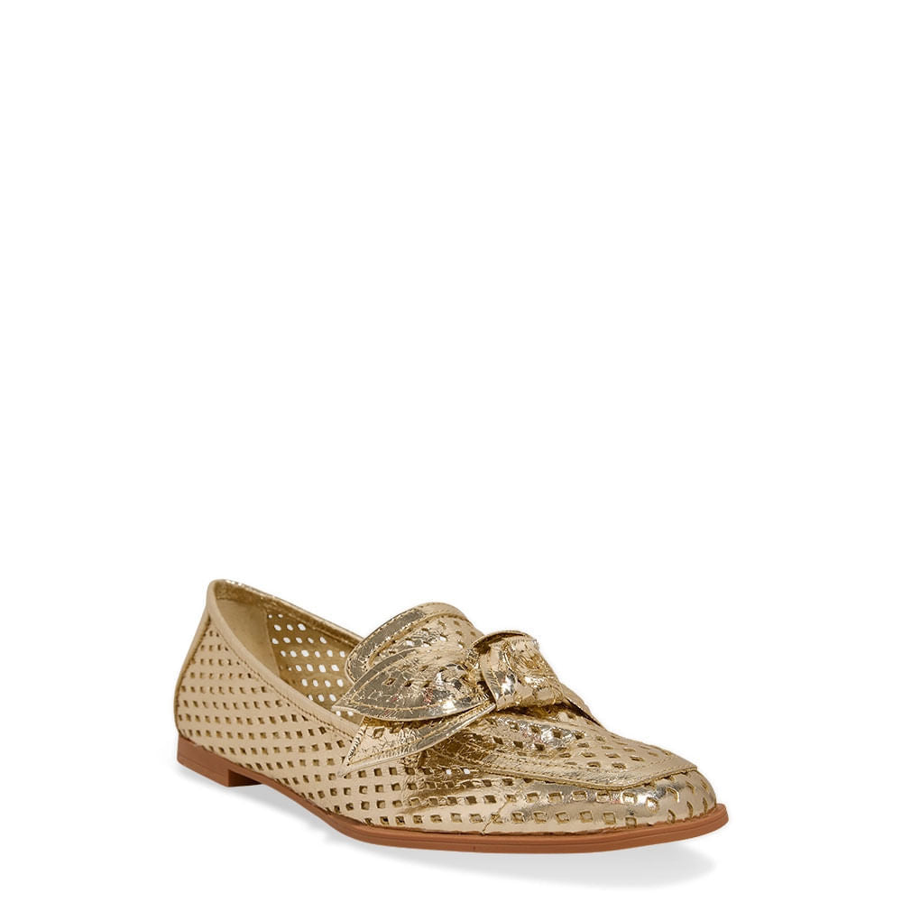 Mocassim Santa Lolla Dourado Vazado Com Laço