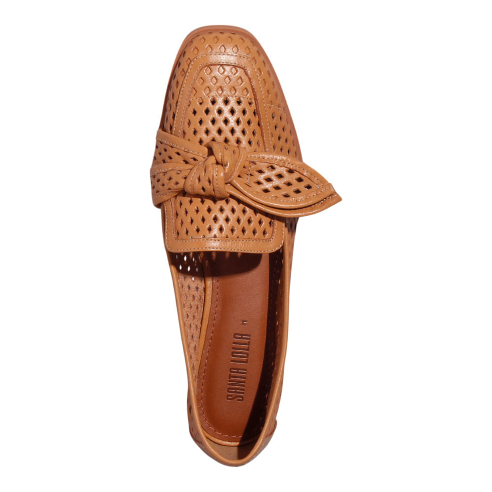Mocassim Santa Lolla Marrom Laço Bico Quadrado