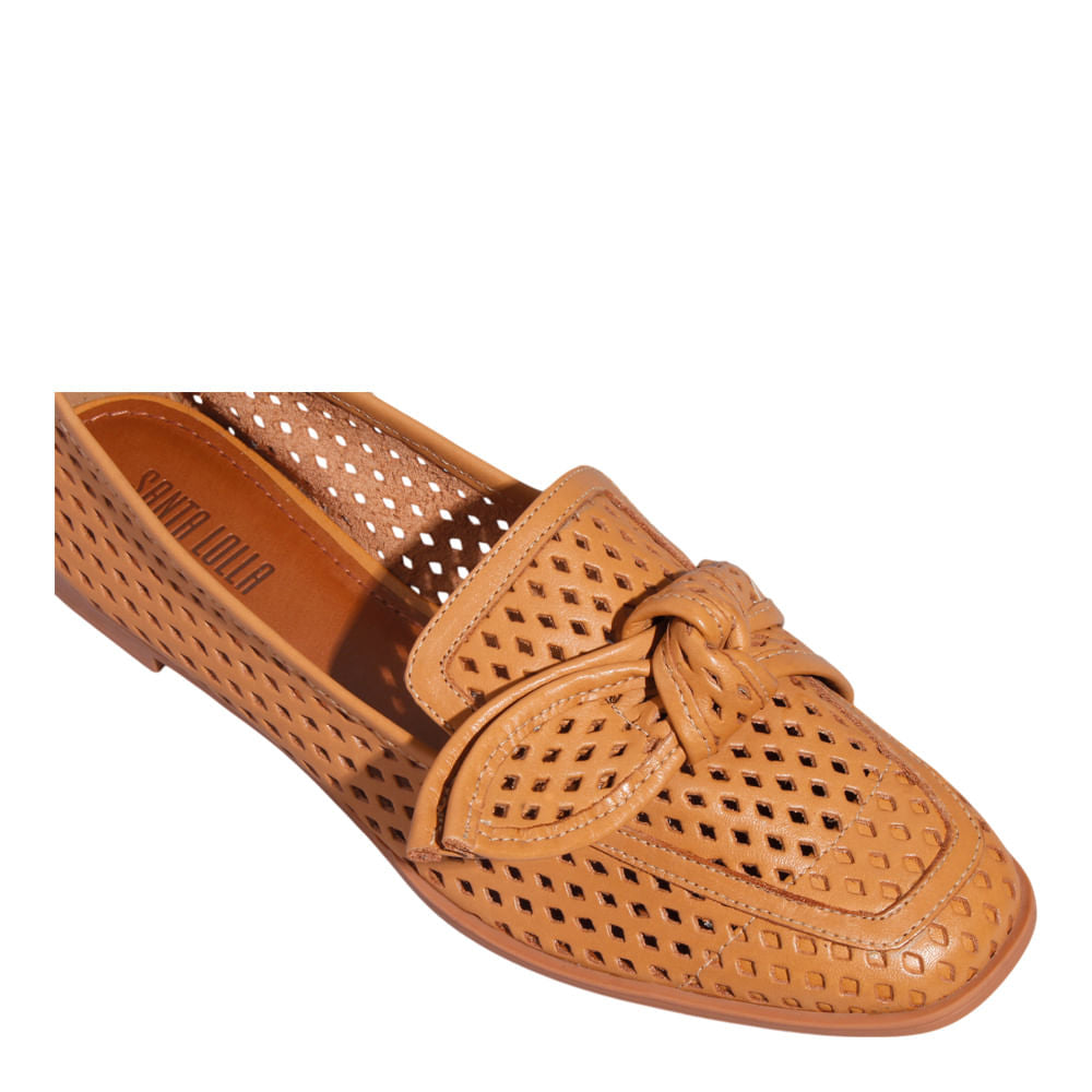 Mocassim Santa Lolla Marrom Laço Bico Quadrado
