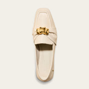 Mocassim Santa Lolla Off White Couro Metal Dourado