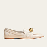 Mocassim Santa Lolla Off White Couro Metal Dourado