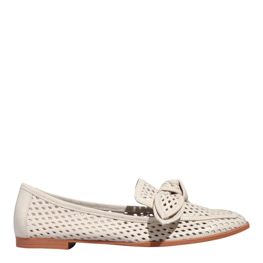 Mocassim Santa Lolla Off White Laço Bico Quadrado 
