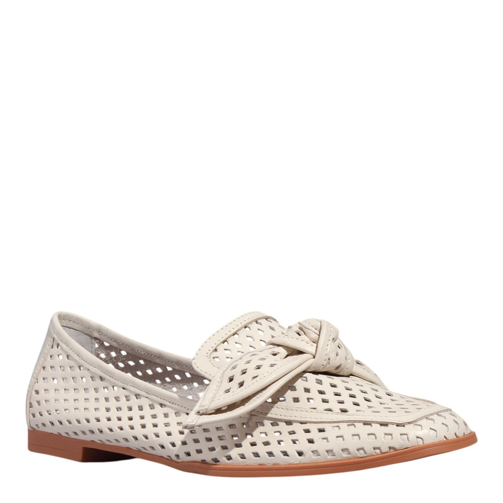 Mocassim Santa Lolla Off White Laço Bico Quadrado 
