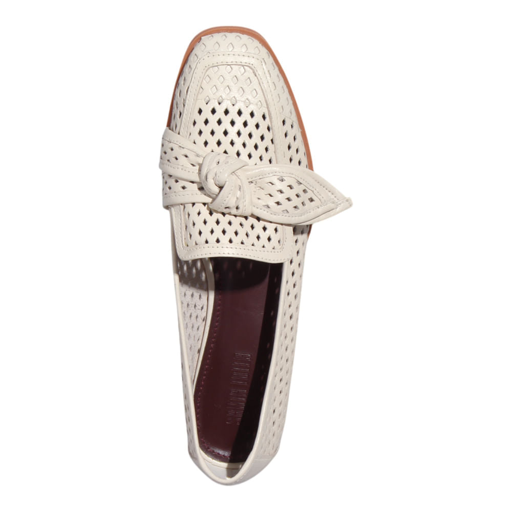 Mocassim Santa Lolla Off White Laço Bico Quadrado 