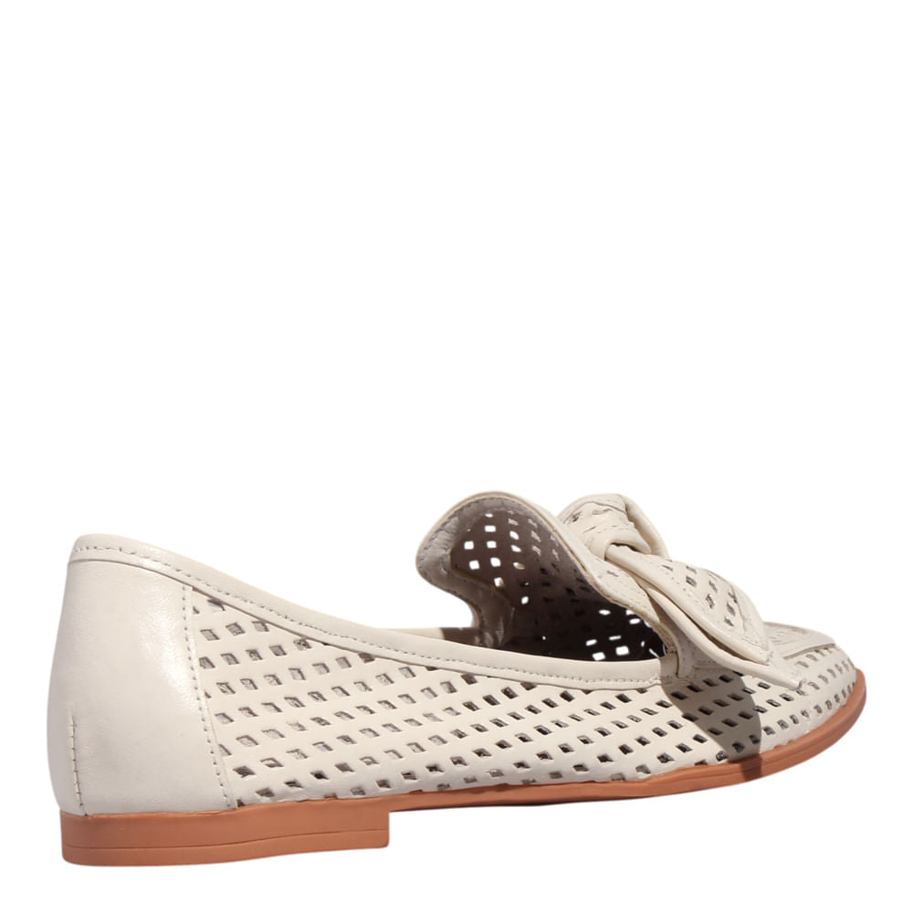 Mocassim Santa Lolla Off White Laço Bico Quadrado 