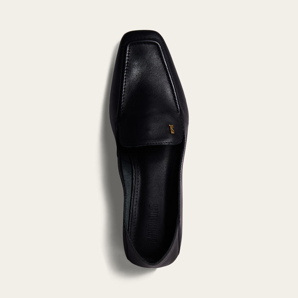 Mocassim Santa Lolla Preto Couro Bico Quadrado