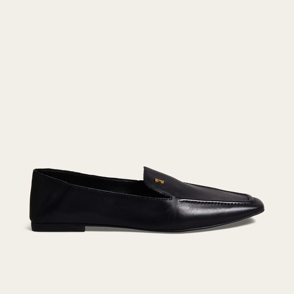 Mocassim Santa Lolla Preto Couro Bico Quadrado