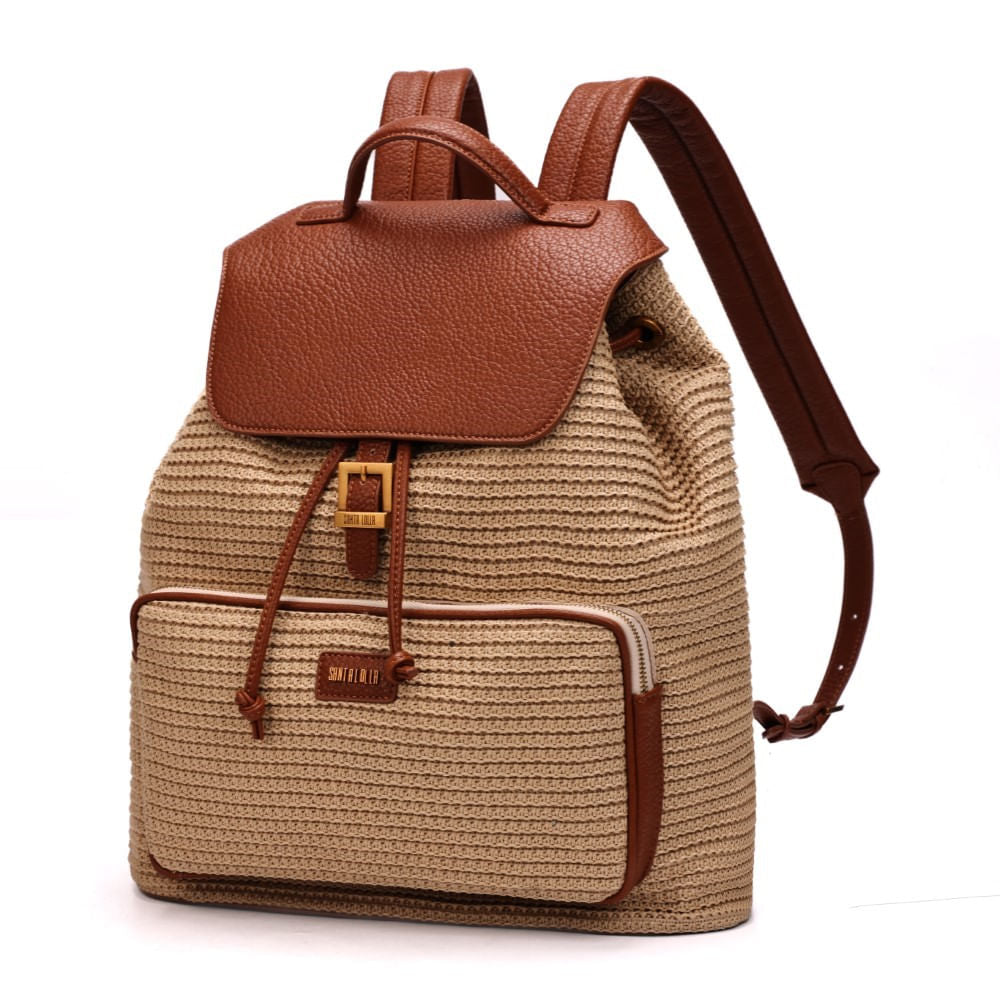 Mochila Grande Marrom Santa Lolla Tramado 