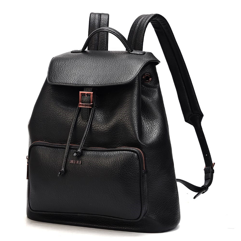Mochila Grande Preta Santa Lolla Couro 