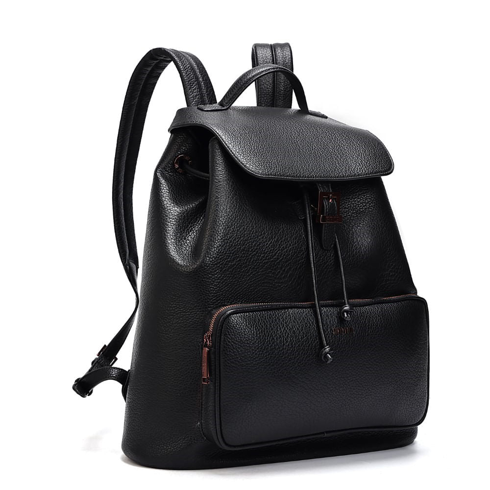 Mochila Grande Preta Santa Lolla Couro 