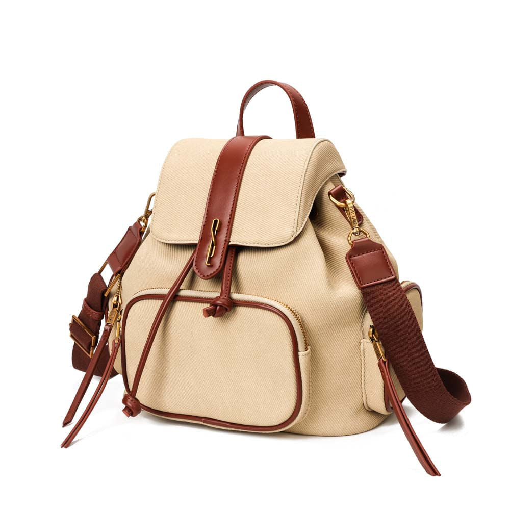 Mochila Santa Lolla Bege Canvas Com Detalhes Marrom
