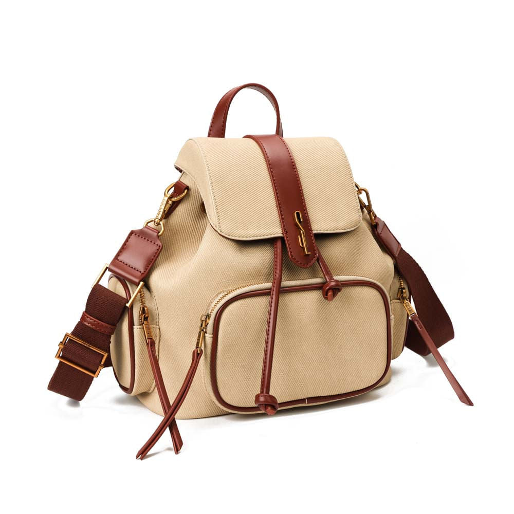 Mochila Santa Lolla Bege Canvas Com Detalhes Marrom