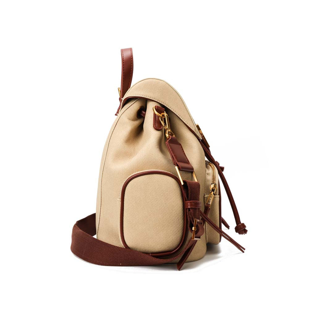 Mochila Santa Lolla Bege Canvas Com Detalhes Marrom