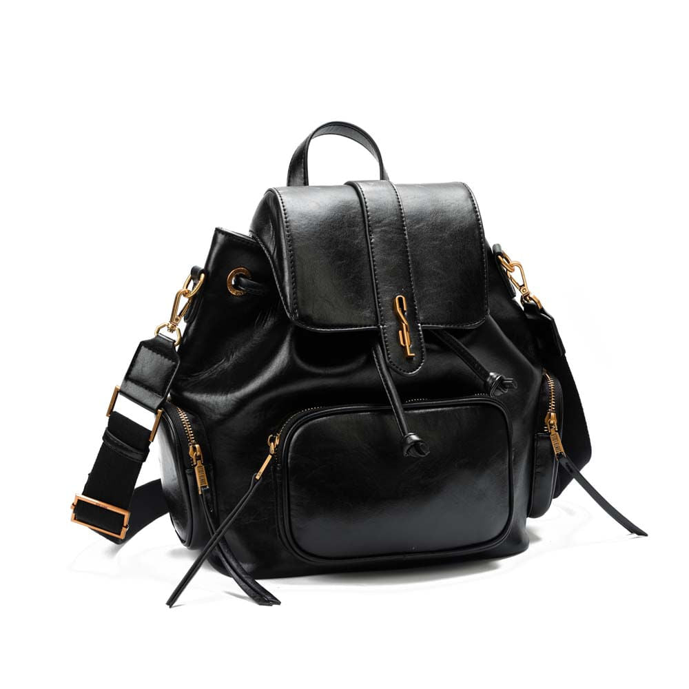 Mochila Santa Lolla Preta Fecho Metálico E Bolso Frontal