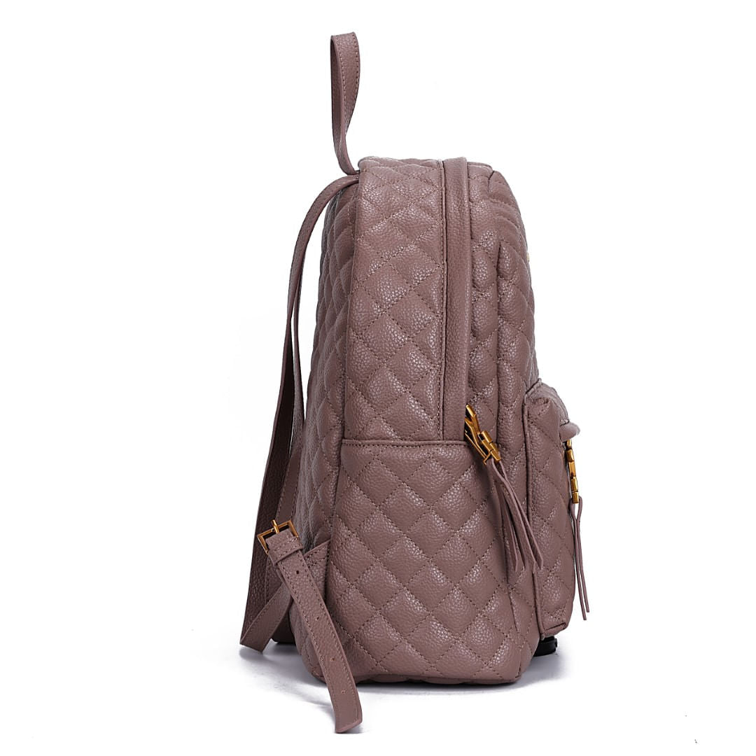 Mochila Santa Lolla Taupe Matelassê Zíperes E Placa