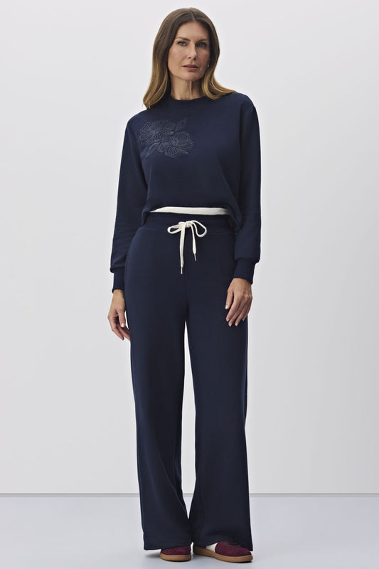 Moletom Meia Loka Azul Marinho Bordado Floral