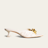 Mule Santa Lolla Off White Couro Detalhe Dourado