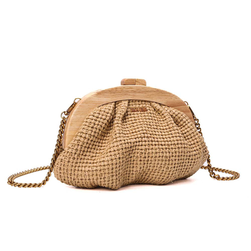 Necessaire Santa Lolla Bege Tramado Alça Corrente