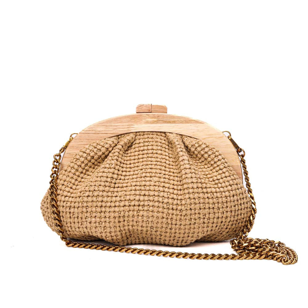 Necessaire Santa Lolla Bege Tramado Alça Corrente