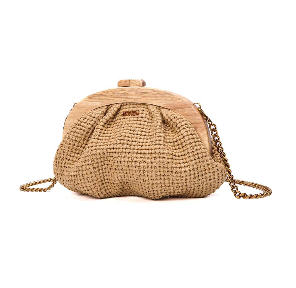 Necessaire Santa Lolla Bege Tramado Alça Corrente