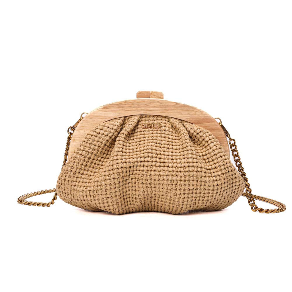 Necessaire Santa Lolla Bege Tramado Alça Corrente
