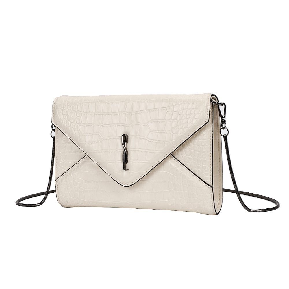Necessaire Santa Lolla Off White Croco Alça Longa