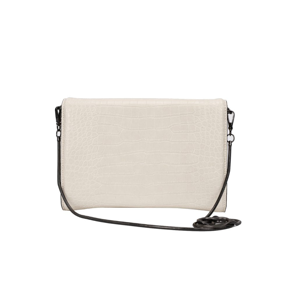 Necessaire Santa Lolla Off White Croco Alça Longa