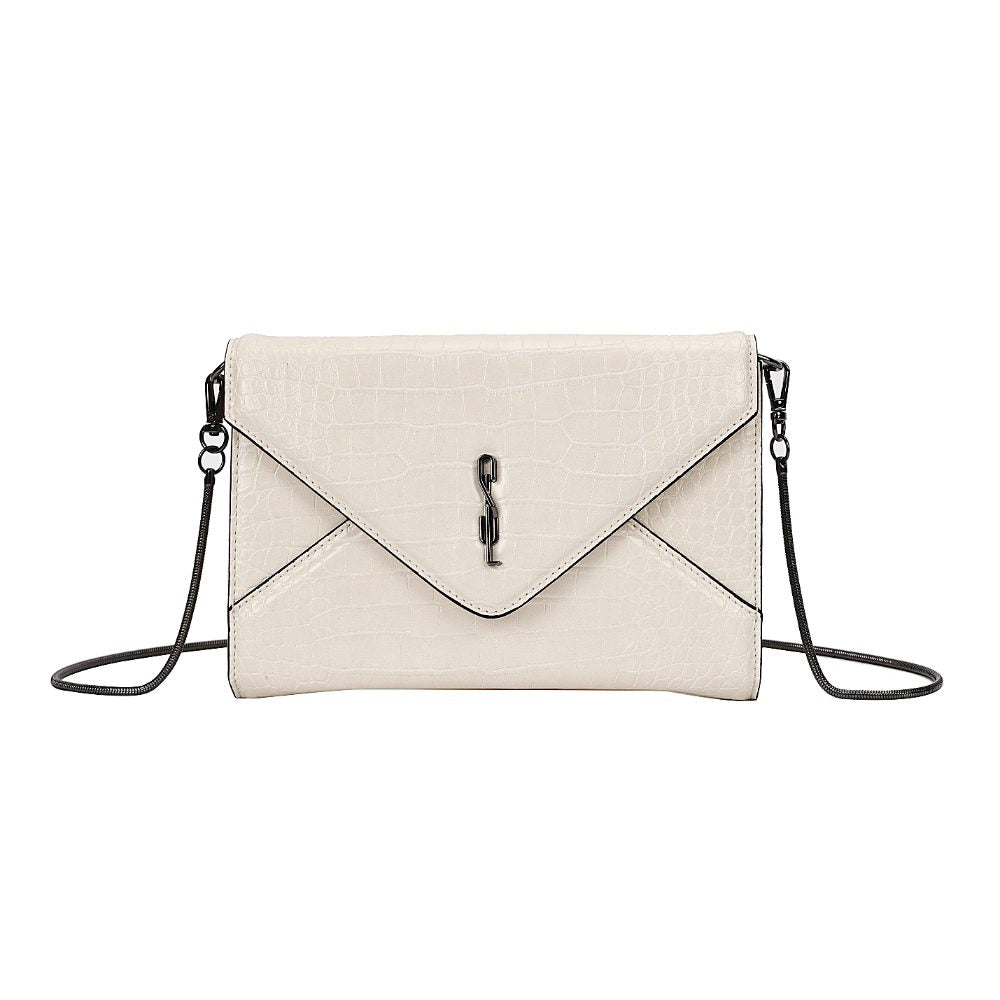 Necessaire Santa Lolla Off White Croco Alça Longa
