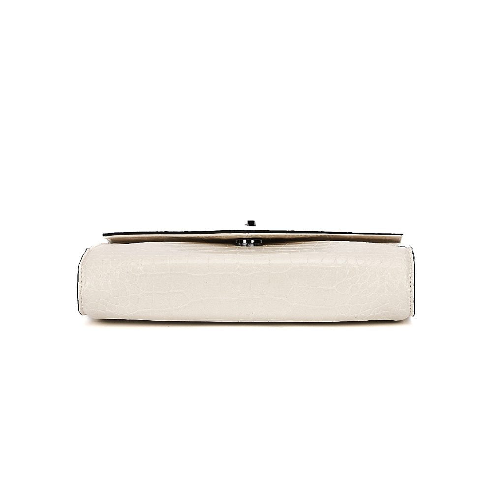 Necessaire Santa Lolla Off White Croco Alça Longa
