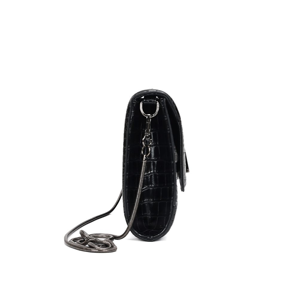 Necessaire Santa Lolla Preta Croco Alça Corrente