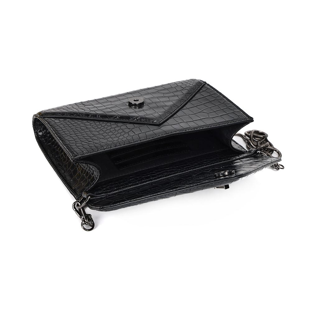 Necessaire Santa Lolla Preta Croco Alça Corrente