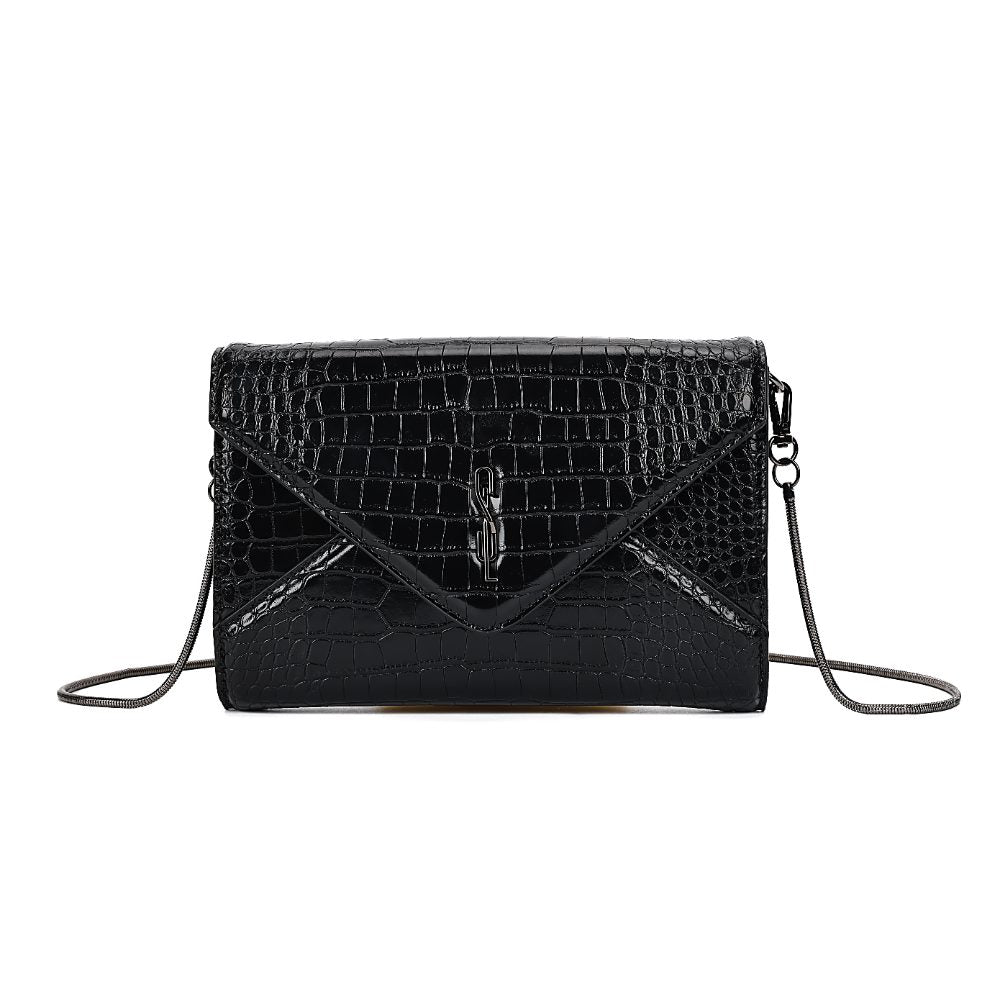 Necessaire Santa Lolla Preta Croco Alça Corrente
