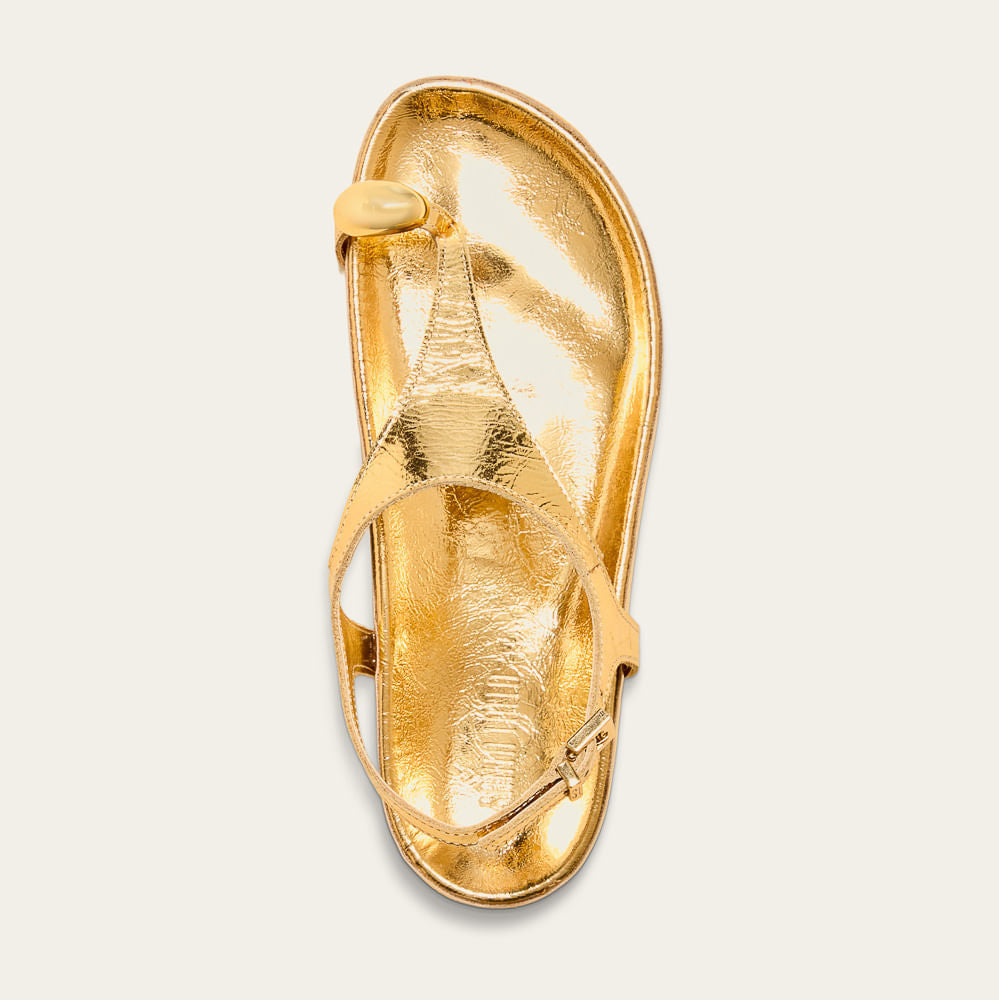 Papete Santa Lolla Dourada Couro Metalizado T-Strap