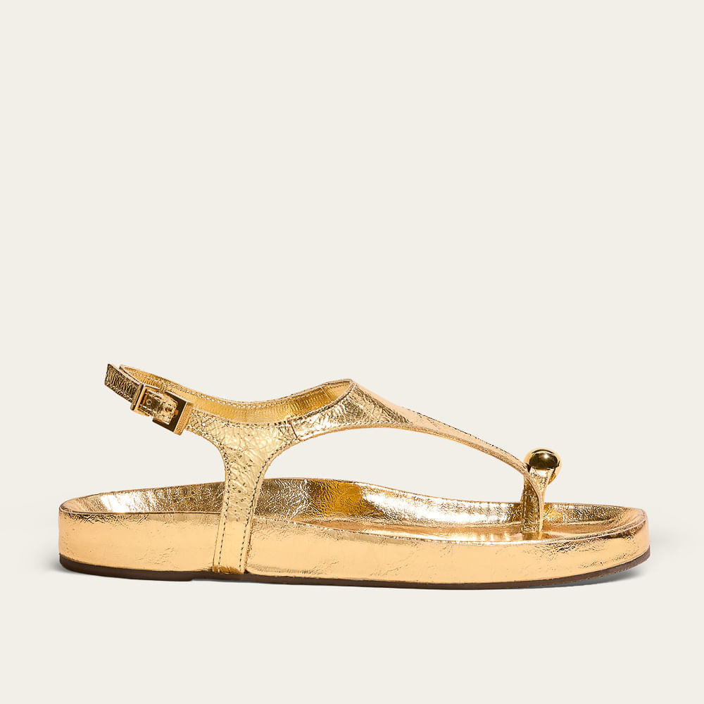 Papete Santa Lolla Dourada Couro Metalizado T-Strap