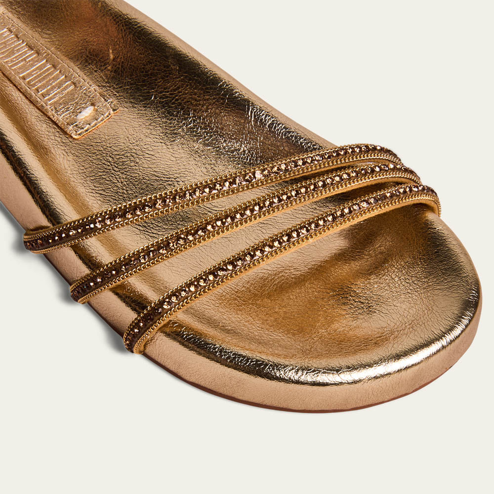 Papete Santa Lolla Dourada Tiras Com Strass