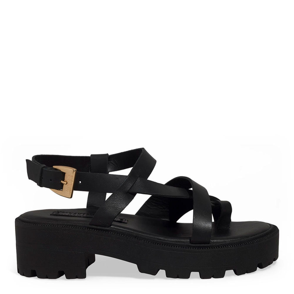 Papete Santa Lolla Preta Couro Tiras Cruzadas