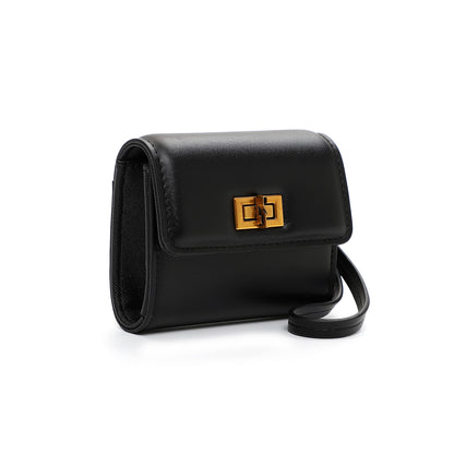Porta-Cartão Santa Lolla Preto Alça Longa Fecho Dourado