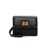 Porta-Cartão Santa Lolla Preto Alça Longa Fecho Dourado