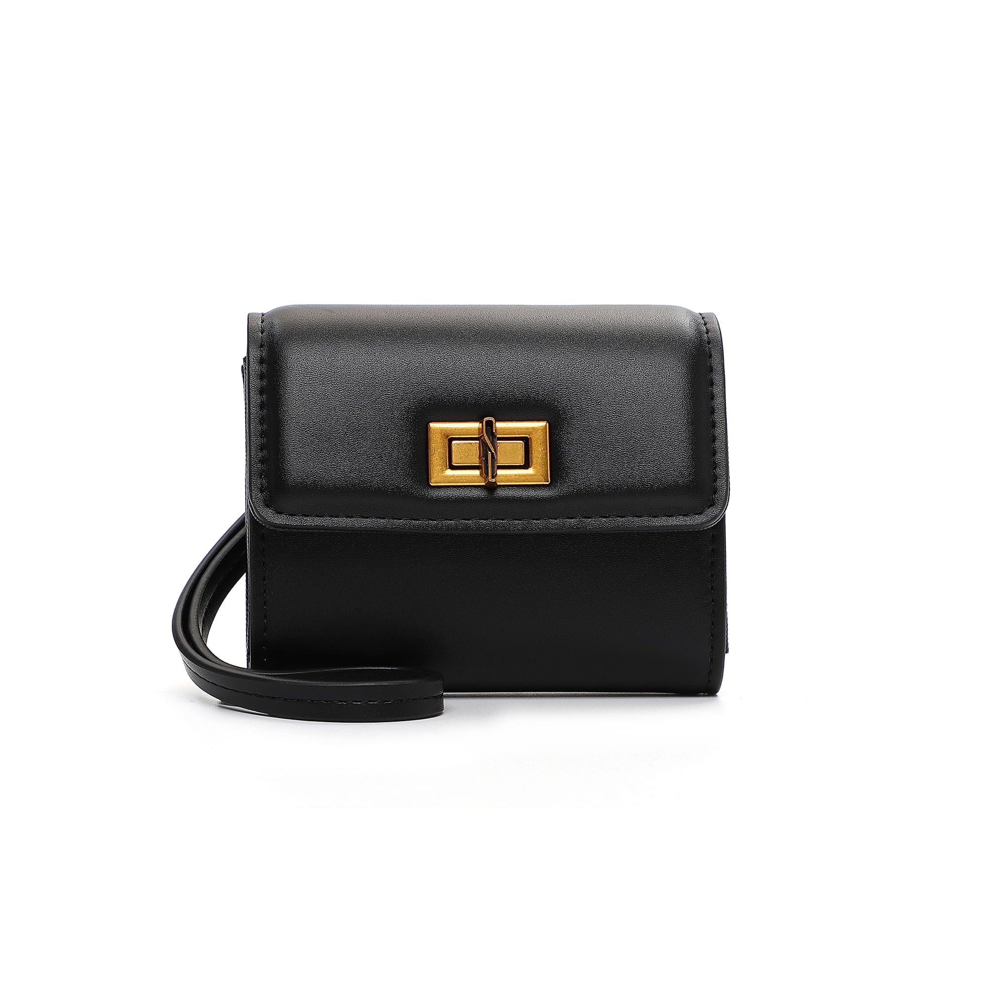 Porta-Cartão Santa Lolla Preto Alça Longa Fecho Dourado