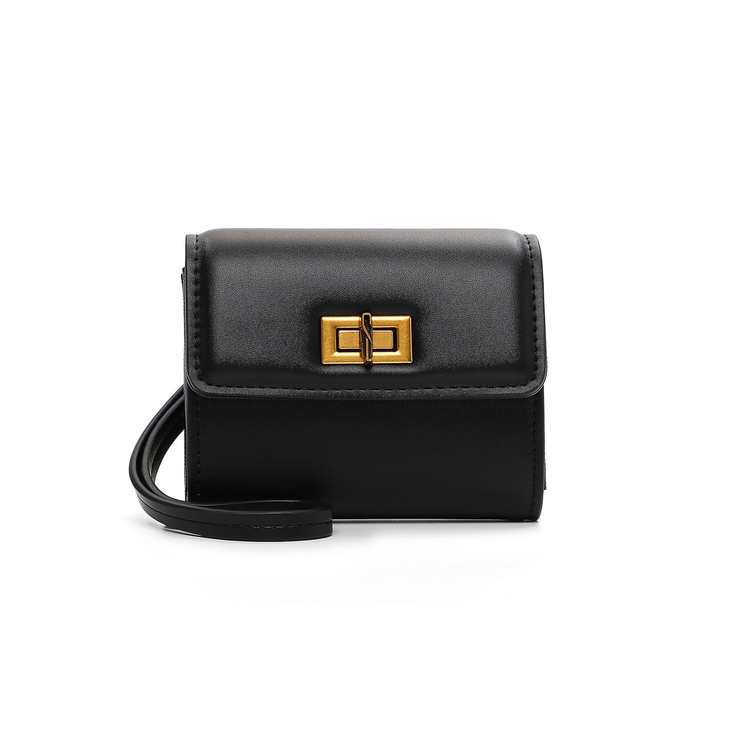Porta-Cartão Santa Lolla Preto Alça Longa Fecho Dourado
