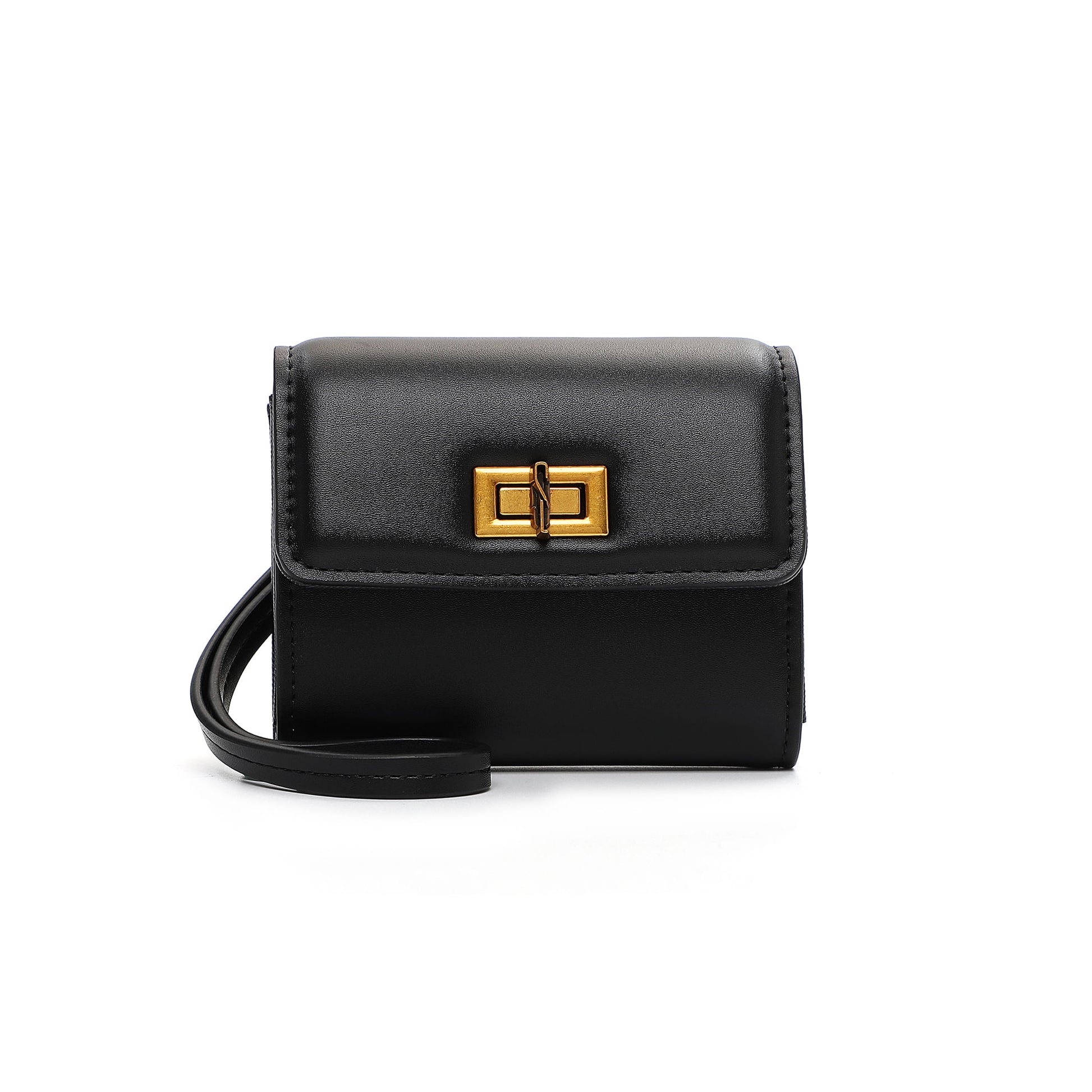Porta-Cartão Santa Lolla Preto Alça Longa Fecho Dourado