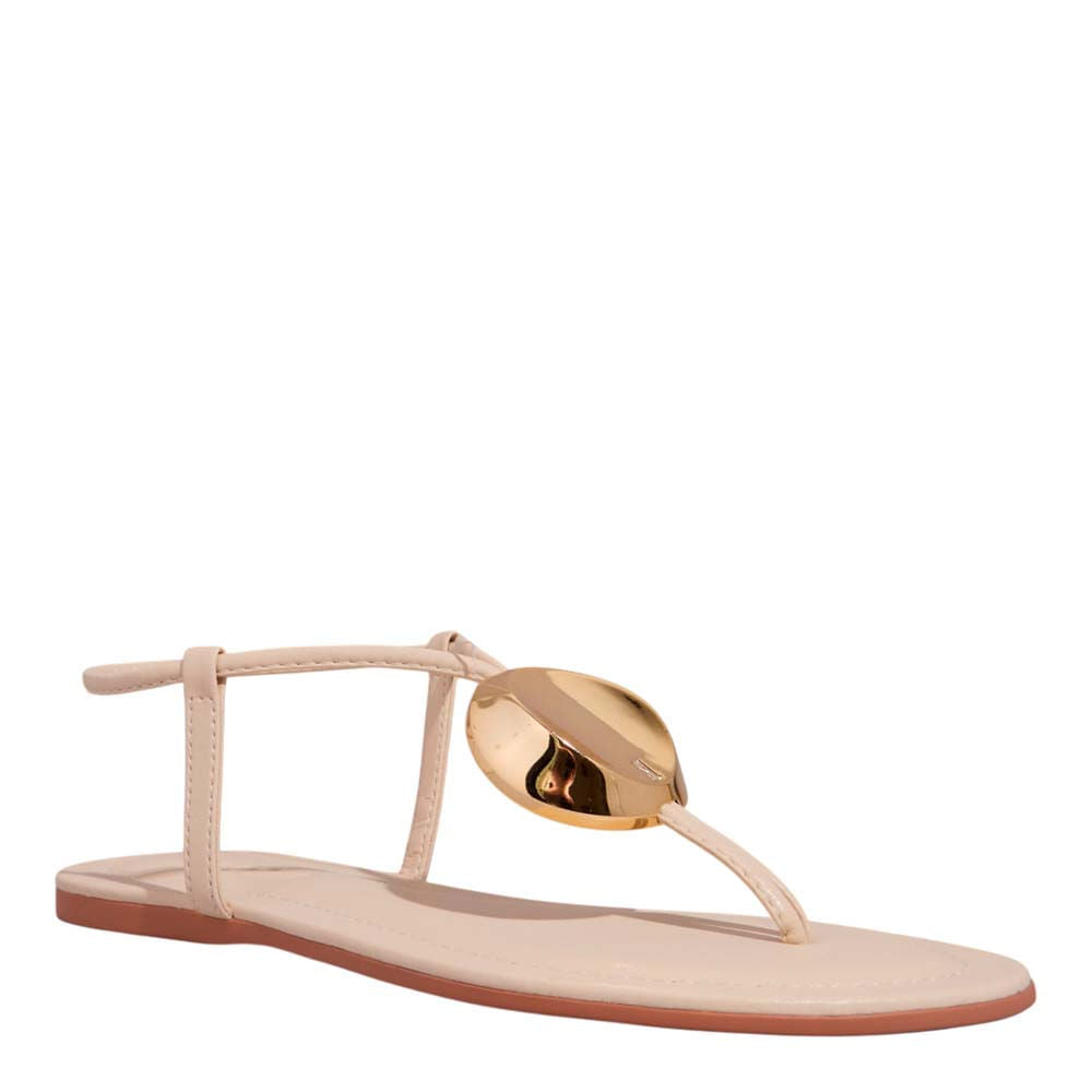 Rasteira Santa Lolla Bege Tira Tornozelo Aplique Dourado