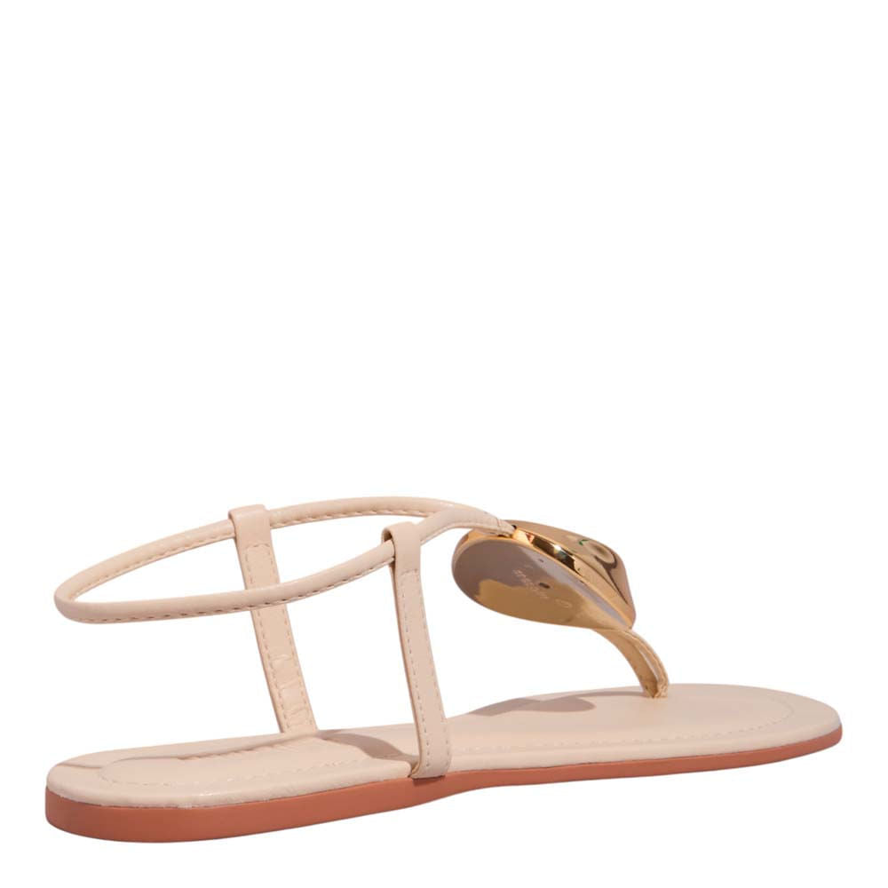 Rasteira Santa Lolla Bege Tira Tornozelo Aplique Dourado