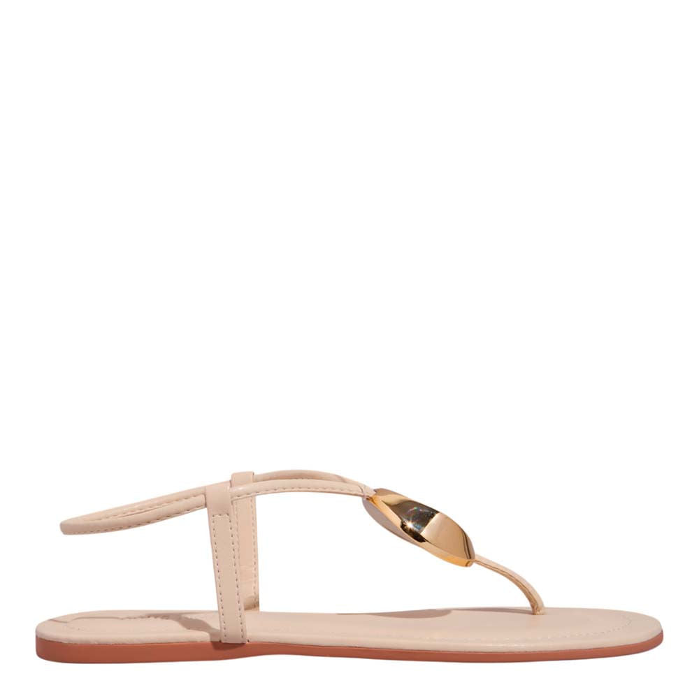 Rasteira Santa Lolla Bege Tira Tornozelo Aplique Dourado