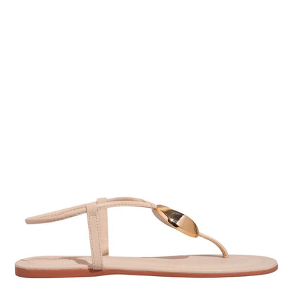 Rasteira Santa Lolla Bege Tira Tornozelo Aplique Dourado