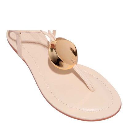 Rasteira Santa Lolla Bege Tira Tornozelo Aplique Dourado