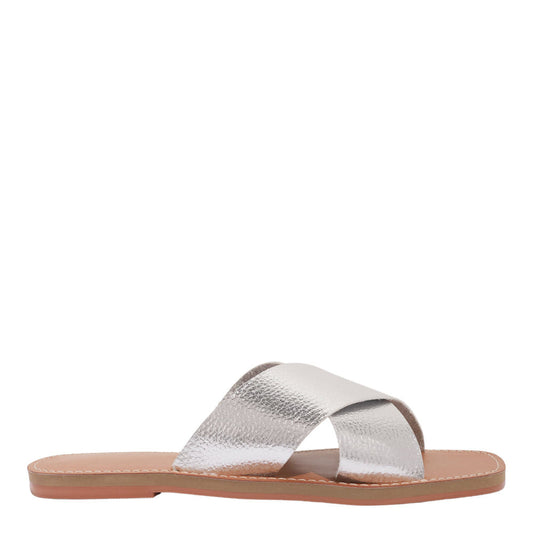 Rasteira Santa Lolla Prata Metalizada Tiras Cruzadas