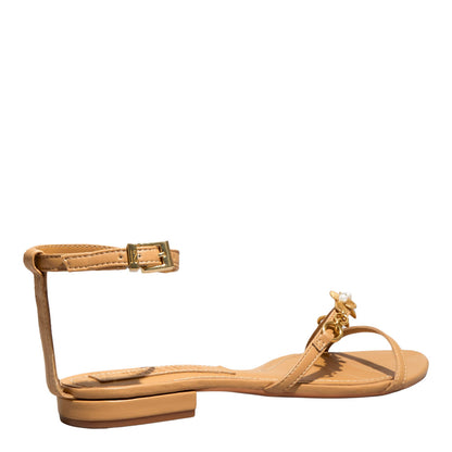 Rasteirinha Bege Santa Lolla Flor Bico Fino